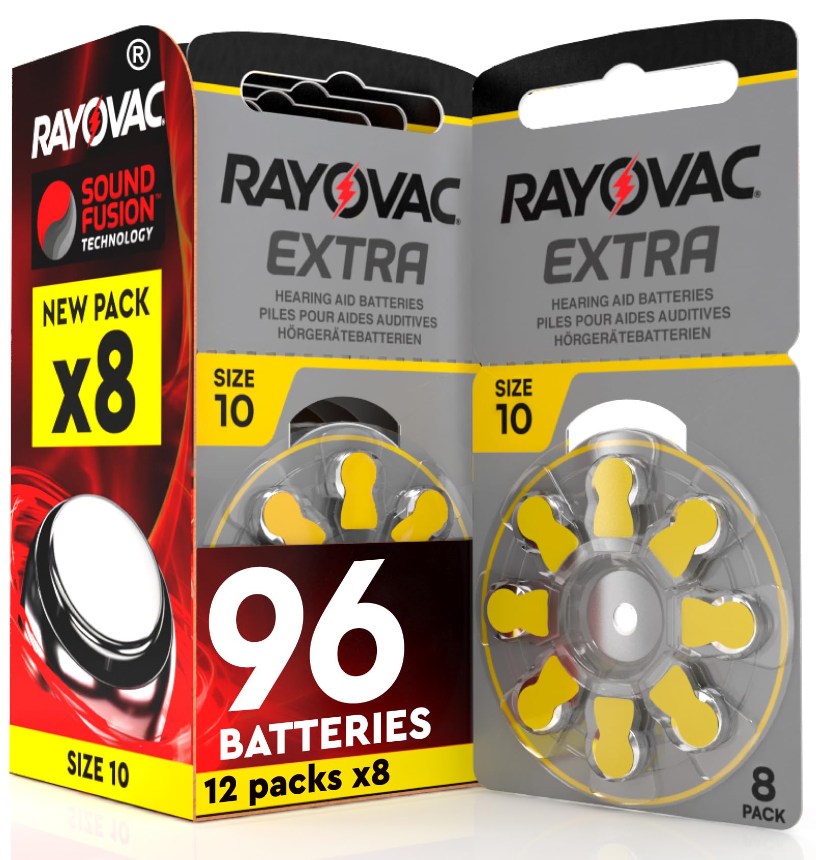 96 Batterie Per Apparecchi Acustici Rayovac Extra Advanced 10. 12 Blister da 8 Pile