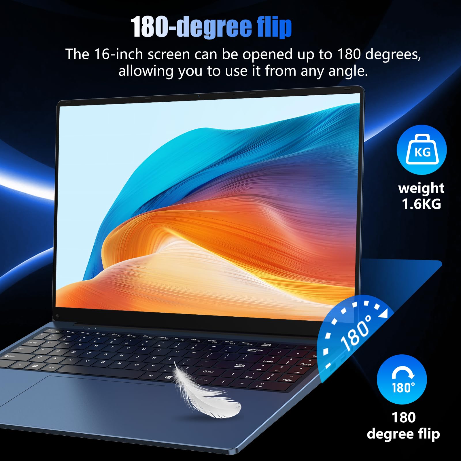Ordenador portátil 16 GB RAM 1 TB SSD 16 Pulgadas Profesional Pc portátil N150 3,6 GHz, Win 11 Pro, 1920 x 1200 p, 6000 mAh, Teclado retroiluminado - Estudiante/Oficina/Negocio — view 6