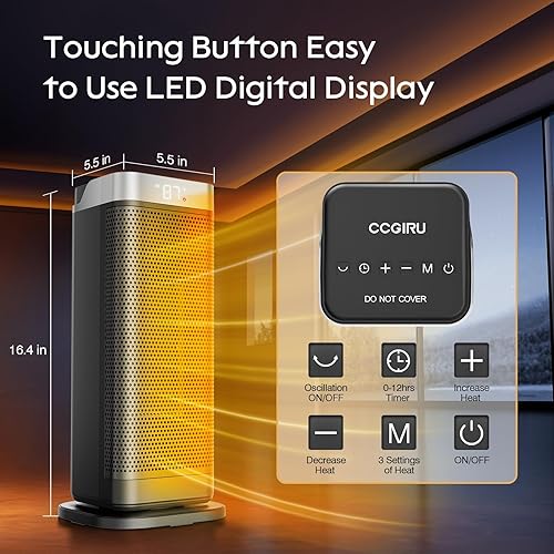 Miniatura 2 de Calentadores de espacio para uso en interiores, calentadores eléctricos rápidos y de seguridad de 1500 W con oscilación de 70, control remoto,