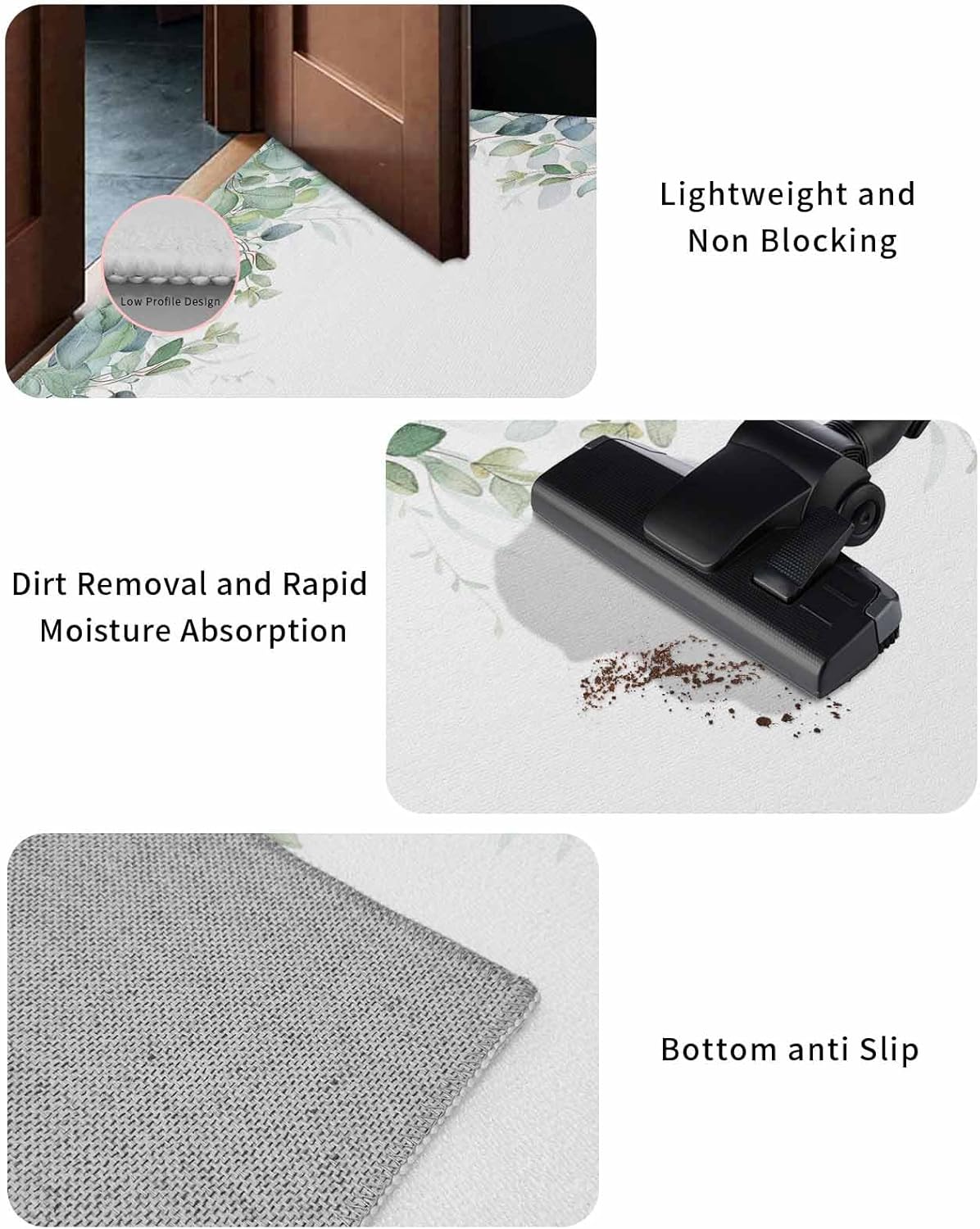 Indoor Door Mat Washable Mat 24x36 Inch - Outdoor Non-Slip Mat Absorbent Resist Dirt Doormats Spring Watercolor Plants Eucalyptus Leaves Green Floor Mat for Entryway Patio Bathroom