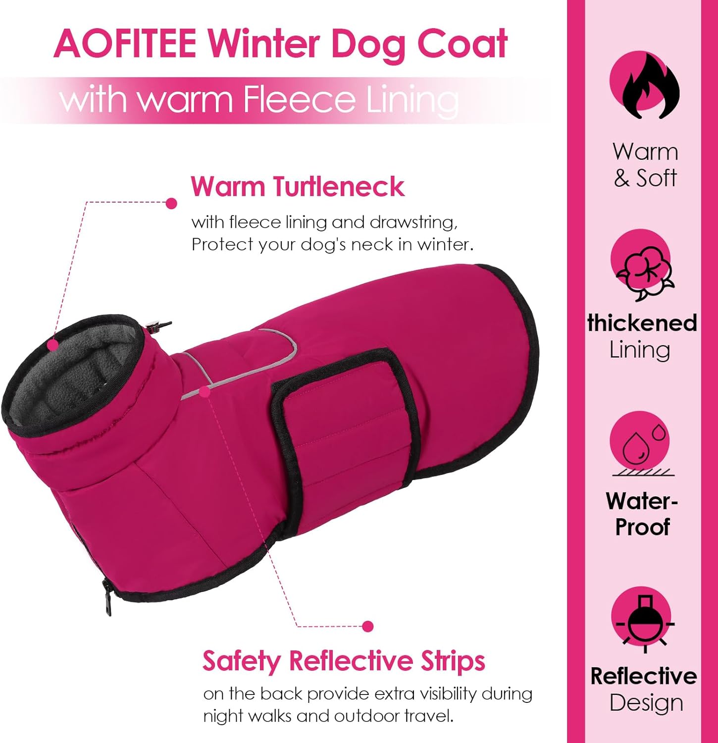 AOFITEE Large Dog Coat, Waterproof Dog Jacket, Dog Winter Coat with Harness Hole & High Collar, Warm Fleece Dog Snow Jacket for Cold Weather, Reflective Dog Snowsuit for Large Dogs, Great Dane, XXXL