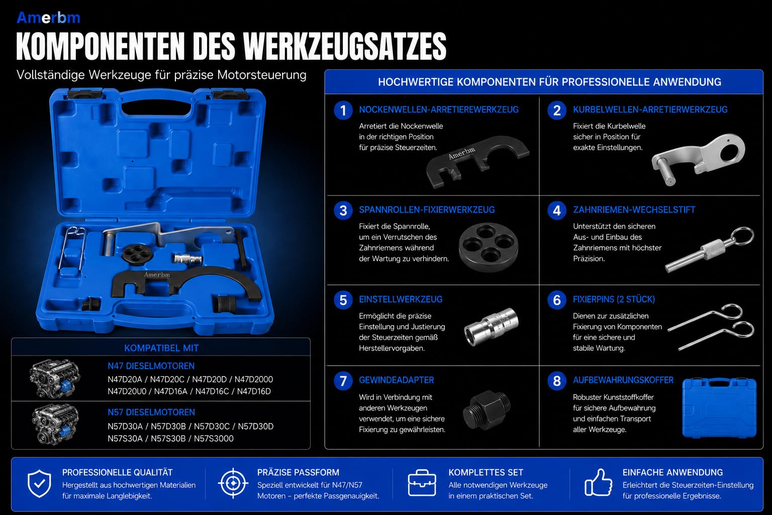 Motor Einstellwerkzeug für BMW N47 N57 N47S N57S | Steuerkette Werkzeug Set Arretierwerkzeug Nockenwelle N47D20A N47D20C N57D30A | Passend für E90 E60 F10 F30 X3 X5 120d 320d 330d 530d