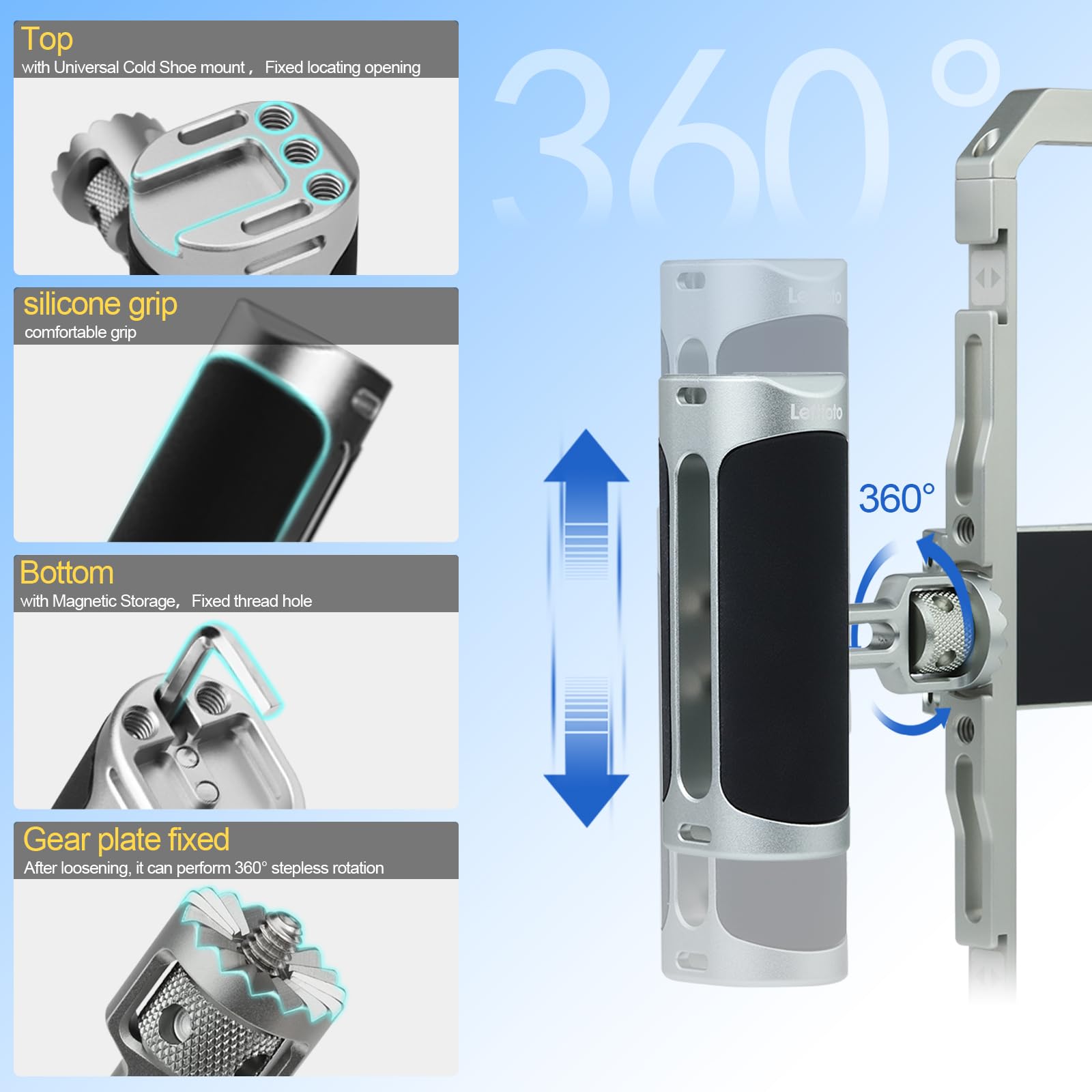 Leftfoto Gabbia stabilizzatore universale in alluminio per smartphone, con doppie maniglie per iPhone 16 15 Mini Pro Max 8 Plus per Samsung per Huawei Mate, per vlogging/riprese video