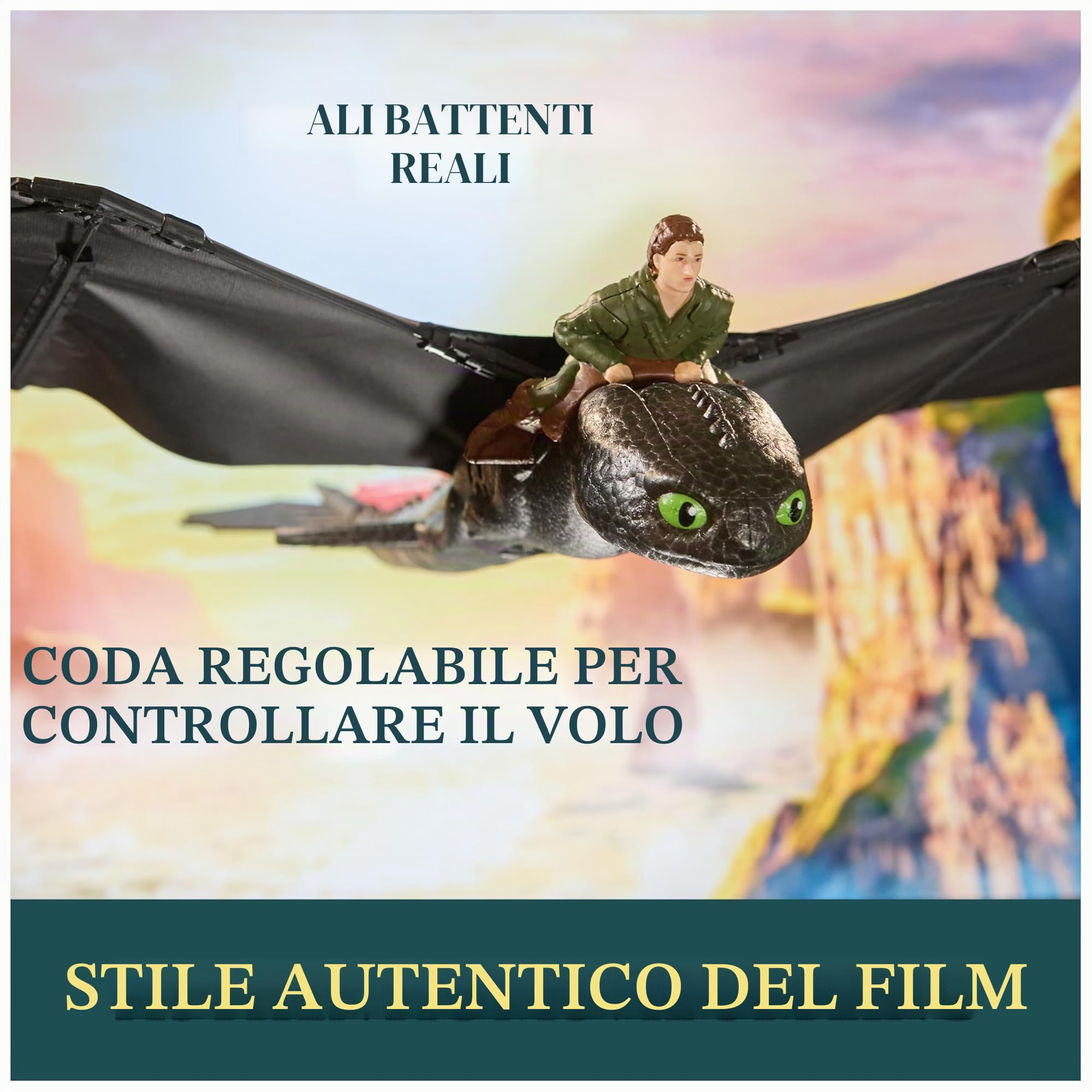 Dreamworks Dragons - How To Train Your Dragon - Statuetta volante Krokmou 76 cm - Figura radiocomandata con ali che battono e coda regolabile - Movimenti realistici - Giocattolo per bambini 4 anni e +