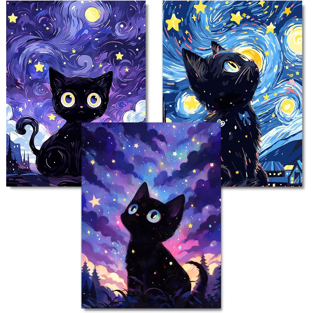 WUDWL Diamond Painting Kits for Adults - 3 Pack Cat 5D Diamond Art Kits Full Drill Diamond Dots Paintings with Diamonds Gem Art and Crafts Home Decor 12x16inch
