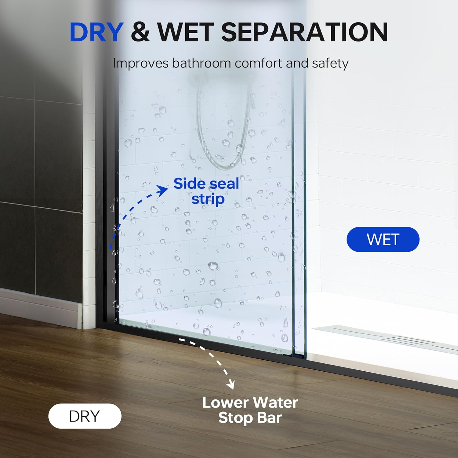 Woodbridge 56-60" Wx76 H Double Sliding Shower Door,3/8"(10mm) Tempered Glass with Explosion-Proof Film,Frameless Design & 2 Ways Opening,Matte Black Finish