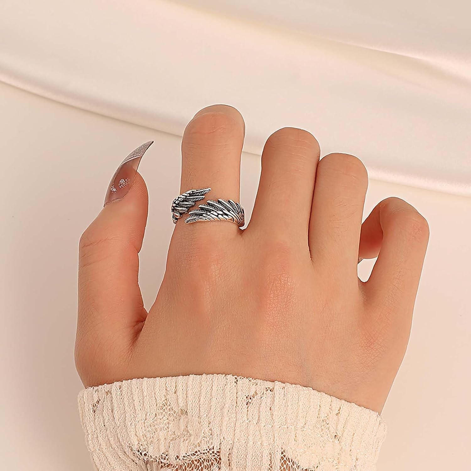 Boho Angel Wing Finger Ring Gold Guardian Angel Ring Wing Vintage Angel Feather Wrap Open Ring Adjustable Stacking Ring Jewelry for Women - Image 2