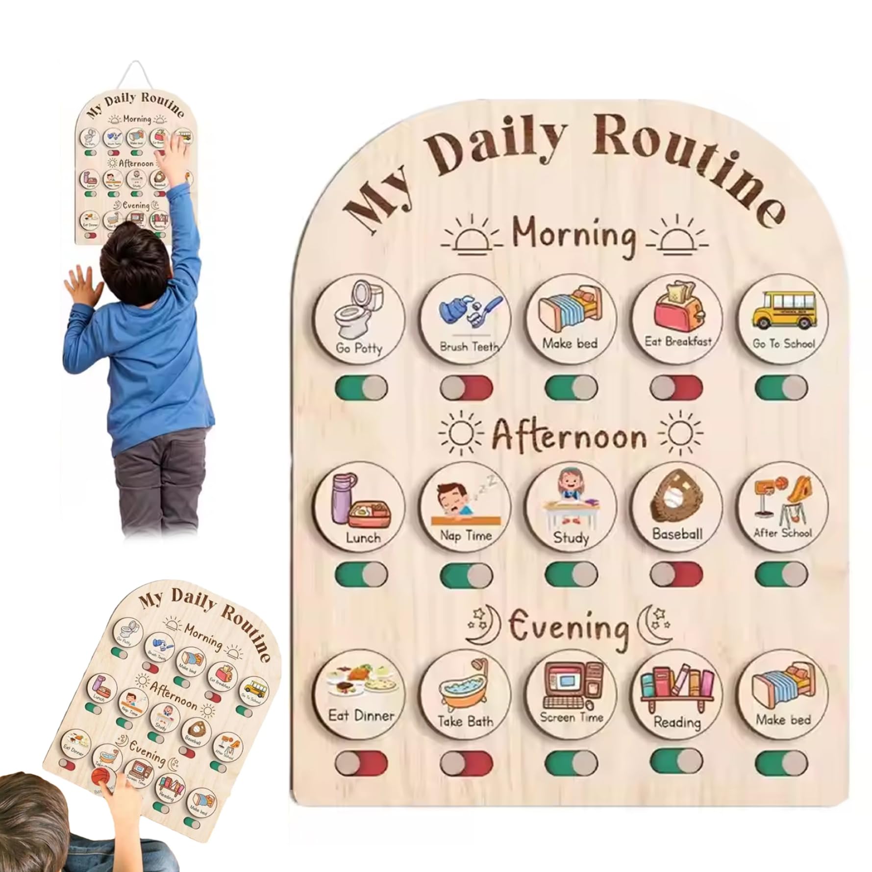 Tabella della Routine giornaliera per Bambini Tabella della Routine per Bambini in Legno con Scatola portaoggetti Programma visivo per delle faccende domestiche e Scolastiche per Bambi