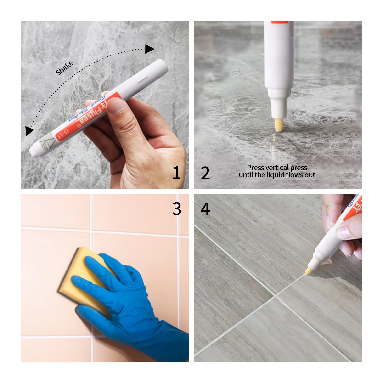 6 Pezzi Pennarello per Fughe Piastrelle,Stucco per Fughe Piastrelle,Penna per Fughe Piastrelle,Pennarello Fughe Bianco con Punta di Ricambio,per Pavimenti Parete BagnoCucina