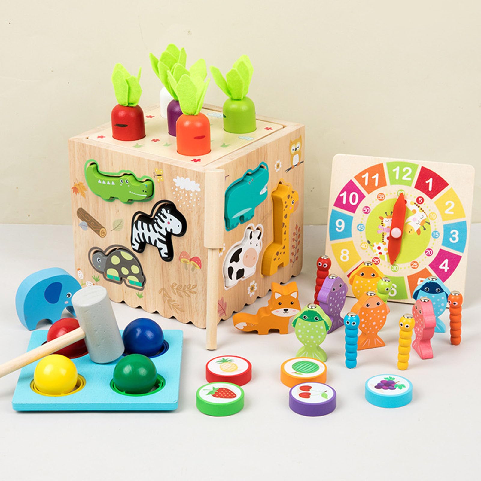 Giocattolo Cubo di attività in Legno Multifunzionale, Set Gioco Educativo Montessori con Martello