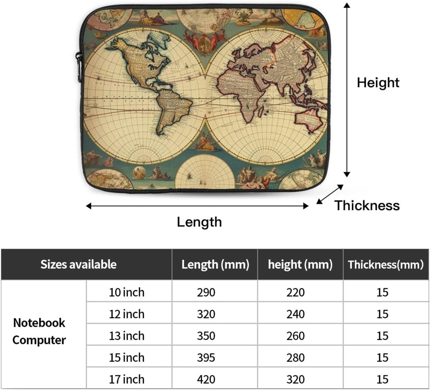 World Map Retro Laptop Case 10 inch Shockproof Protective Notebook Case Water Resistant Laptop Bags Carrying Computer Bag Portable Business Briefcase for Men Women image 4