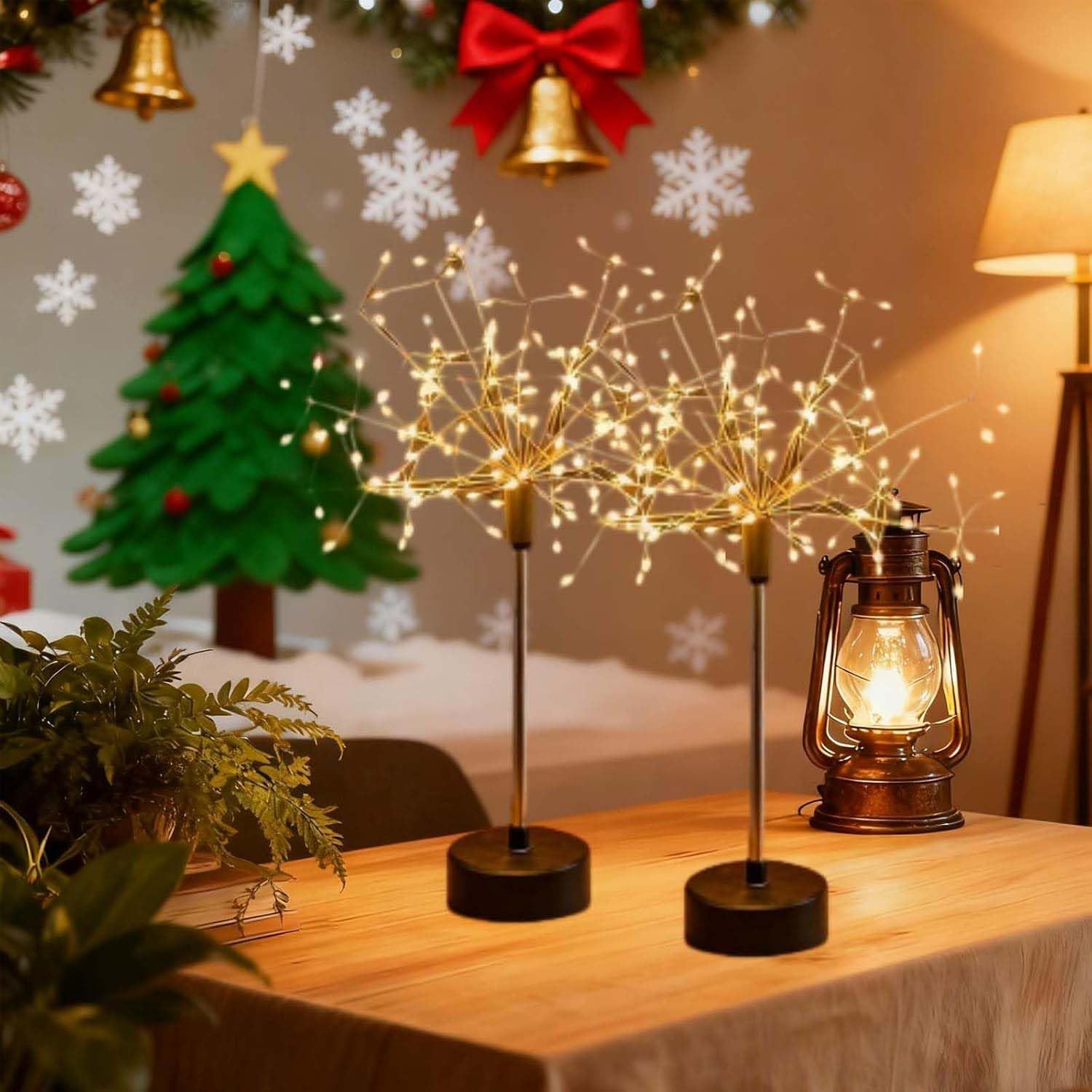 Nest and Flowers Table Lights Fireworks,Nestandflowers Mini Table Starburst Silver,120 LED Fairy Light Banquet Tables Centerpiece Lighting Decor Star Pyrotechnics,Christams Firework Lights (Warm X 2)