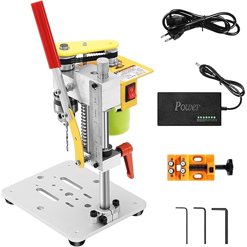 Mini Bench Drill Press, LAKIX Small Benchtop Drill Press High Precison, Low Noise, Compact Size Desktop Drilling Machine, 7-Speed B10 Chuck for Handicraft, DIY Jewelry Making, Metal Wood Working