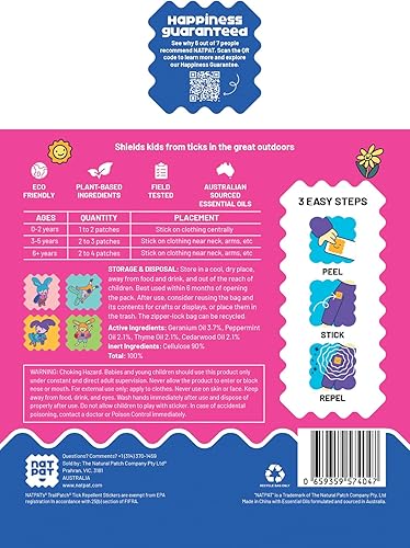 Miniatura 8 de NATPAT TrailPatch - Calcomanías repelentes de garrapatas para niños, totalmente naturales, sin químicos, parche de insectos al aire libre para niños
