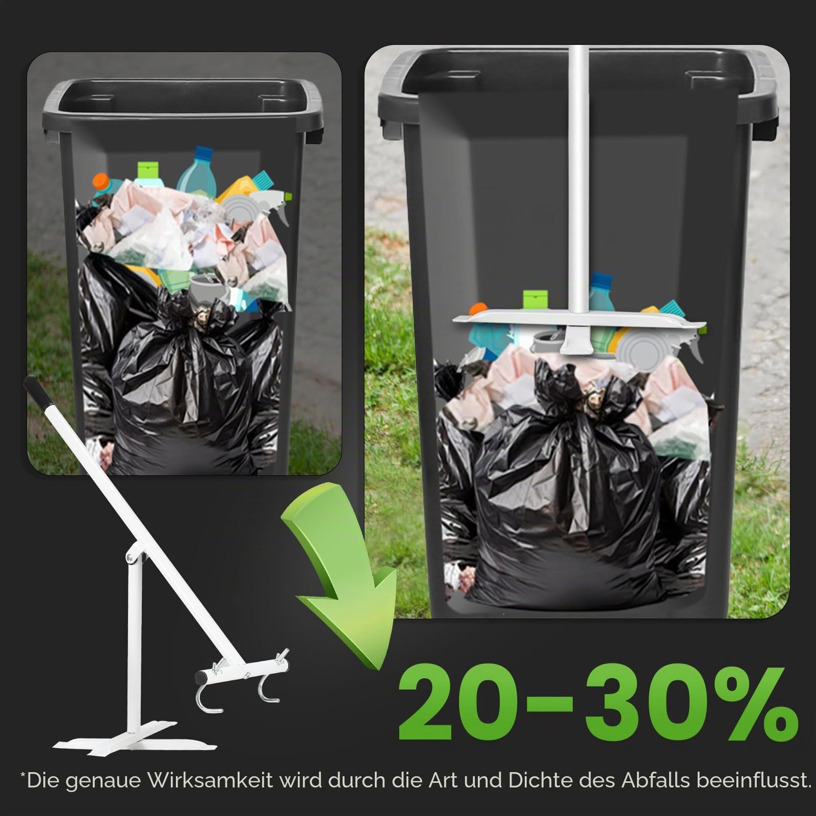 NEWTRY Müllpresse Müllverdichter für 120L-240L Rollcontainer, Abfallzerkleinerer Recycling-Handwerkzeug mit platzsparendem Design für Zuhause, Küche und Garten - Weiß