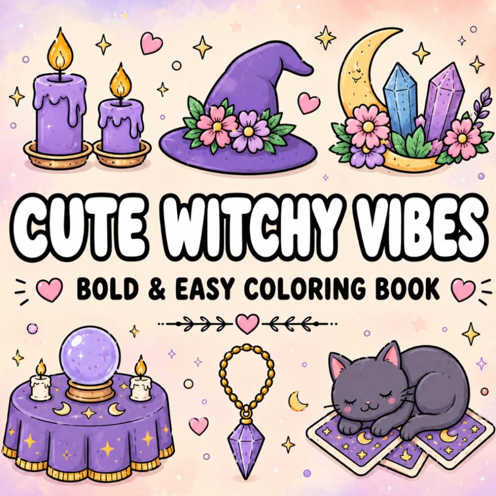 Cute Witchy Vibes Bold & Easy Coloring Book: A Cozy Magical Coloring Book with Kawaii Witchy Objects for Relaxation and Stress Relief (K-Pop Love Coloring Book Series)
