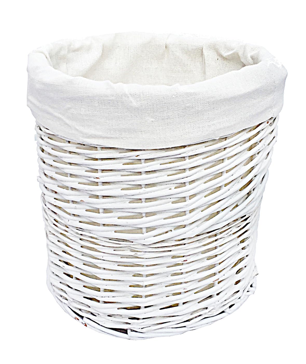 Shabby Chic White Wicker Waste Paper Basket Bin +Lining