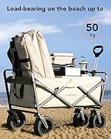 Vista 6 de CAMPERFECT Carro de playa con ruedas grandes – Carro todo terreno al aire libre para camping, deportes, compras – Carro plegable con mango ajustable