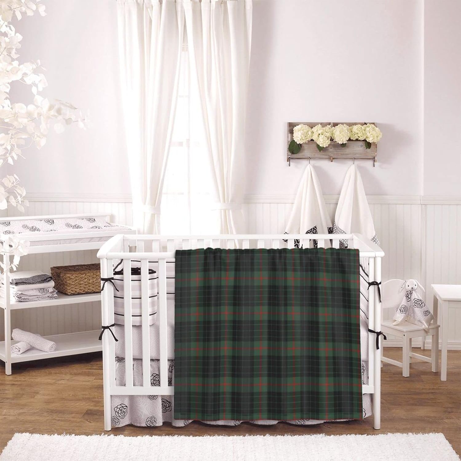 DKJlitter Baby Blanket for Boys Girls, Gunn Clan Dark Green and Black Tartan Super Soft Comfy Toddler Baby Newborn Double Layer Blanket Shower Gifts for Stroller & Crib 30 x 40 Inch
