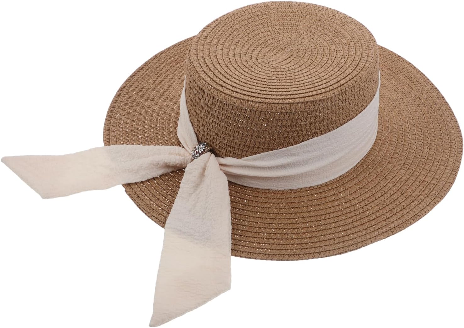 Wide Brim Sun Hat for Women Khaki Straw Breathable UV Protection Outdoor Vacation Beach Hat Size M 55-59cm
