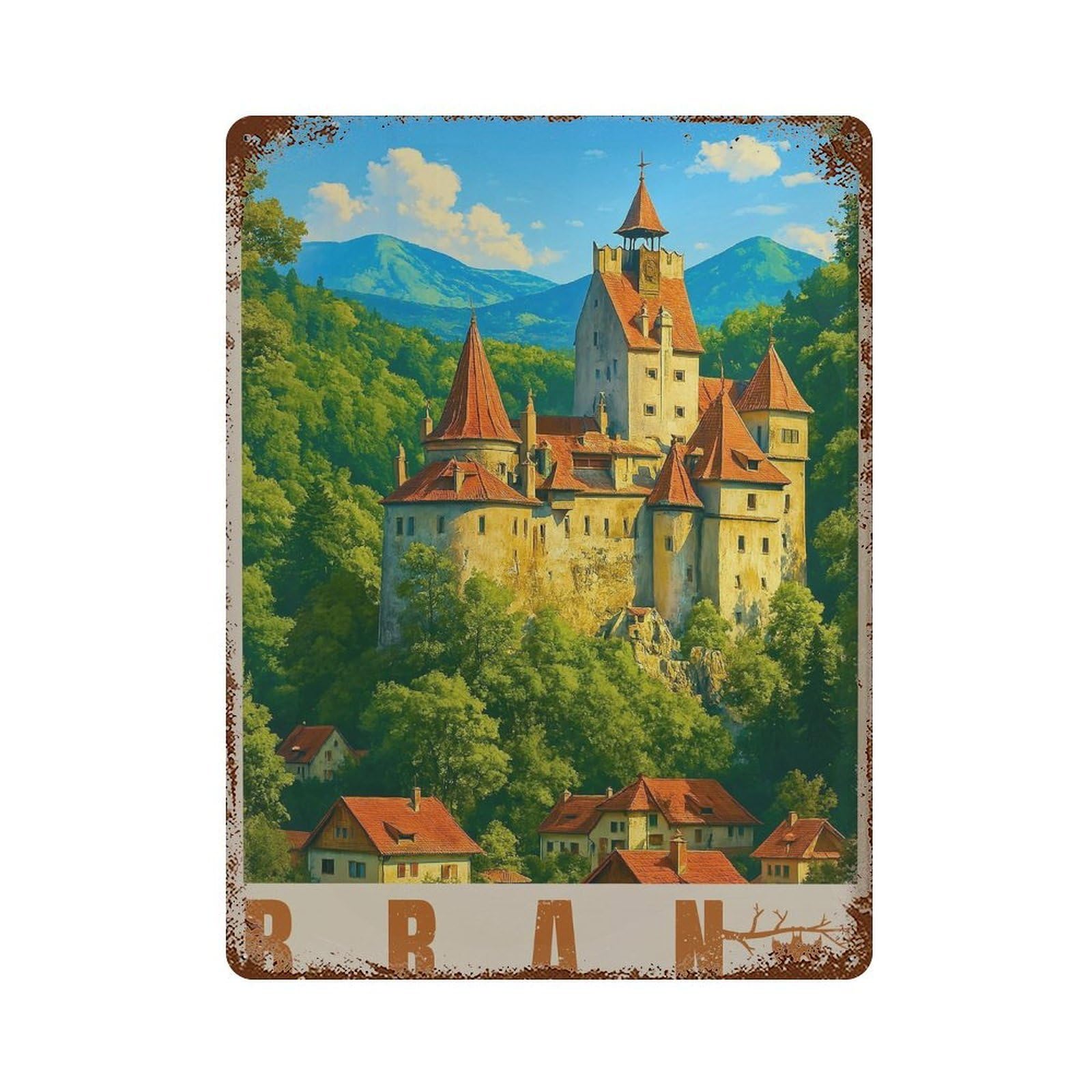 xiaoxiaoshen Bran Castle Travel Romania Wall Decor Art Metal Tin Poster Modern Home Decor Art Home Bar Shop Decorations Vintage Sign 40x30cm