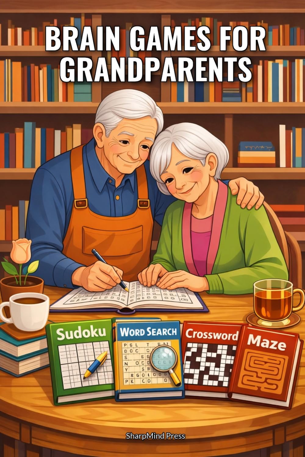 Brain Games for Grandparents: 100 Mixed Puzzles With Full Solutions — Word Search, Sudoku, Mazes & More (SharpMind Press Grandparents Puzzle Collection)