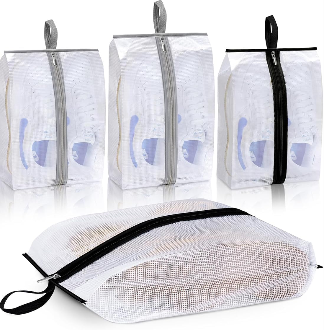 MISSLO Waterproof Shoe Bags for Travel 4 Pack Shoe Storage Bag Clear Shoe Pouch Portable Shoe Organizer Bag with Sturdy Zipper for Men & Women, Clear, XL+XXL, Waterproof & Portable