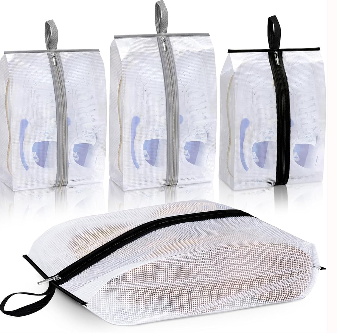 MISSLO Waterproof Shoe Bags for Travel 4 Pack Shoe Storage Bag Clear Shoe Pouch Portable Shoe Organizer Bag with Sturdy Zipper for Men & Women, Clear, XL+XXL, Waterproof & Portable