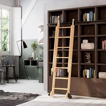 طقم أدوات سلم المكتبة المتدحرجة، بكرة علوية تلسكوبية، طقم أدوات سلم منزلق بمسار/سكة دائرية، متعدد الاستخدامات لسلالم/رفوف الكتب العلوية طقم مسار 6.6 قدم/200 سم