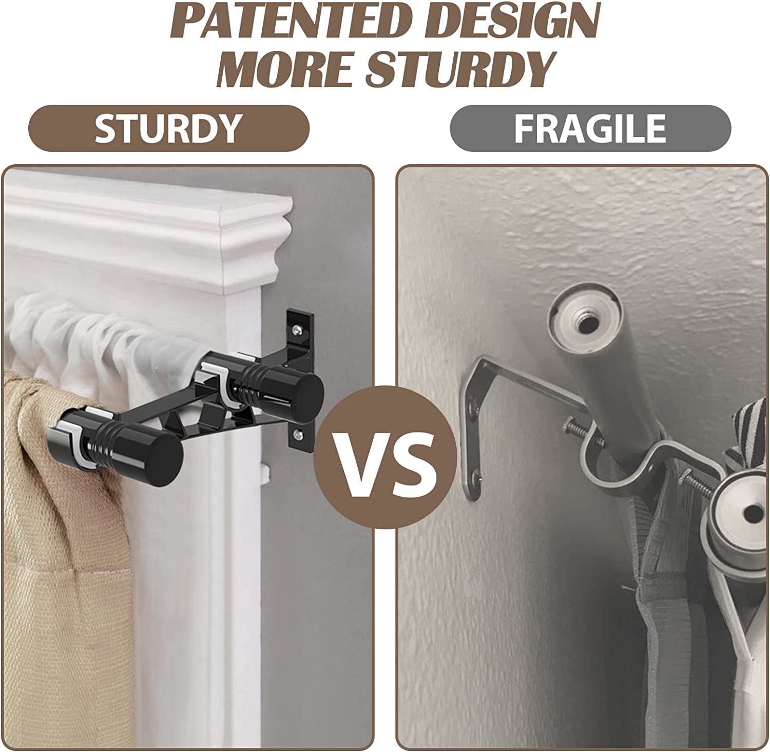 Bastone Per Tenda Doppio Regolabile 76-198cm - In Acciaio Con Staffe, Bianco - Foto 2