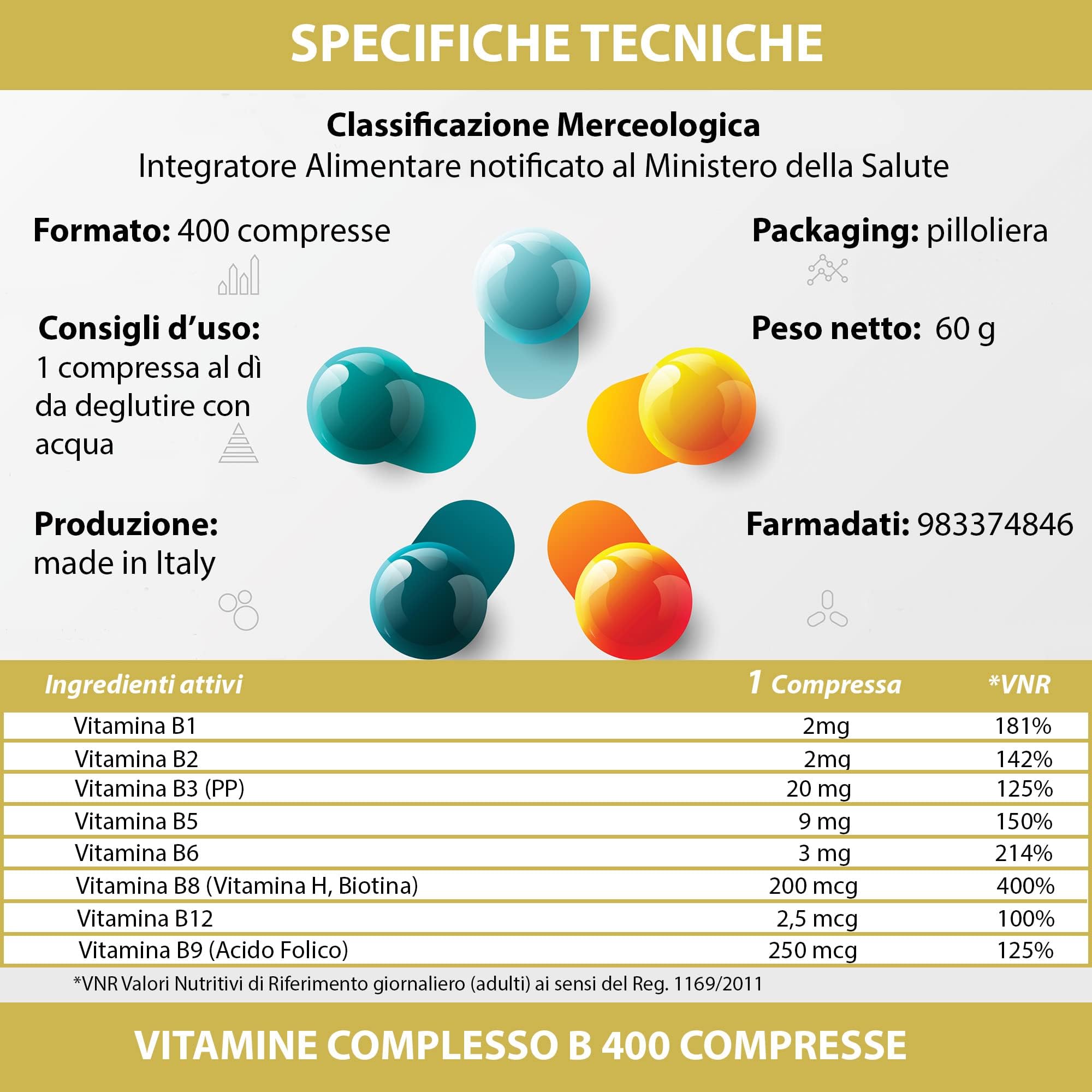 Vitamina Complesso B 4000 Compresse 1 al Giorno | non di origine animale | Gruppo B Completo ad Alto Dosaggio | Stanchezza Affaticamento | Sistema Immunitario | Energia | Senza Glutine e Lattosio