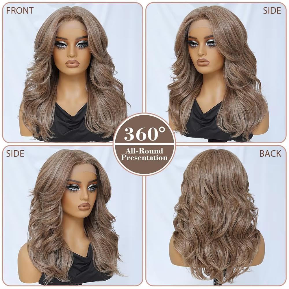 Haarpflege 13x5x1T Teilspitzeperücke 18 Zoll Ombre Braune Perücken Mit Pony Für Den Täglichen Gebrauch(3)