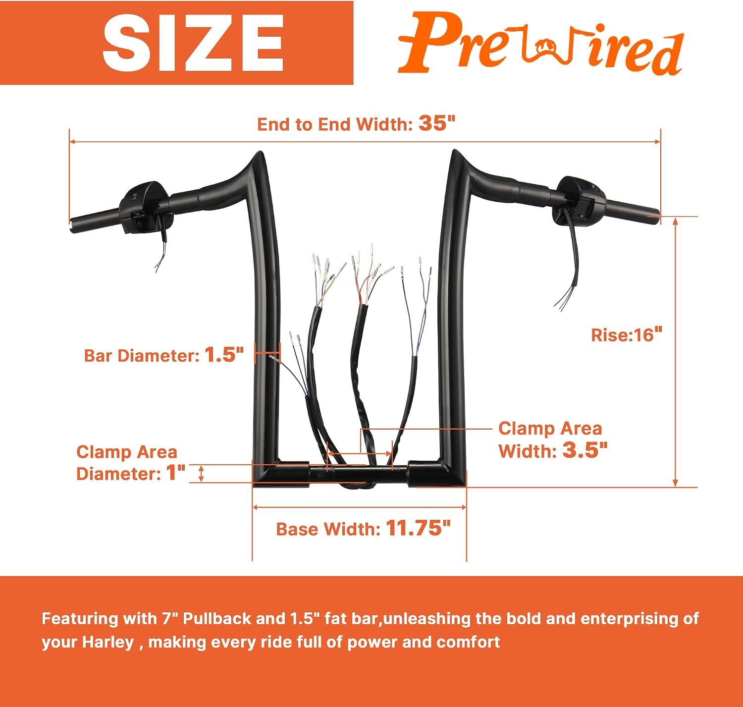 16" Prewired Ape Hangers for Harley Softail/Dyna/Sportster/Road King Model 1996-2006 1 1/2" Fat Meathook Handle Bars with Left & Right Switch & CAN-Bus & Turn Signal Wires, Black