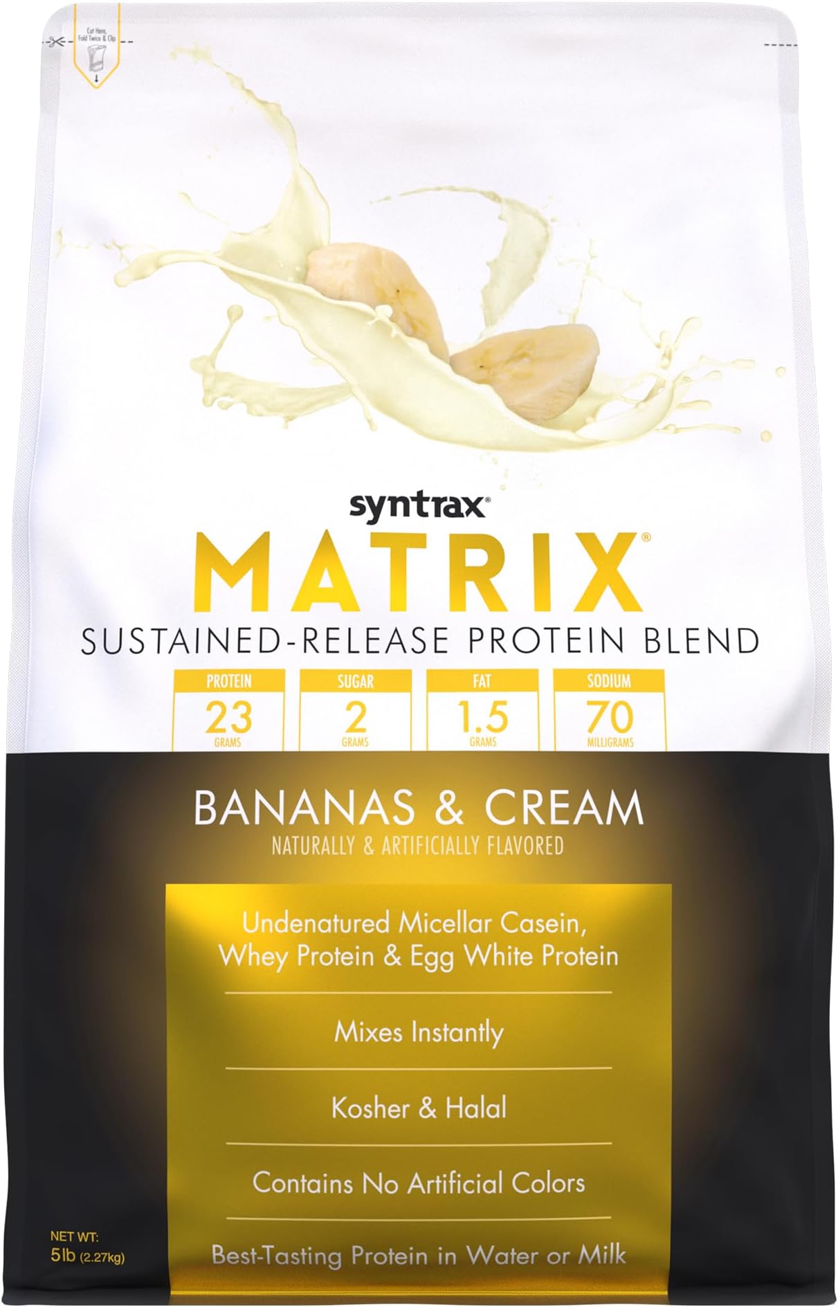 Nutrition Matrix - Sustained-Release Protein Blend with RBST-Free Grass-Fed Whey, Micellar Casein & Egg White Protein, Bananas & Cream Flavor, 5 lbs.