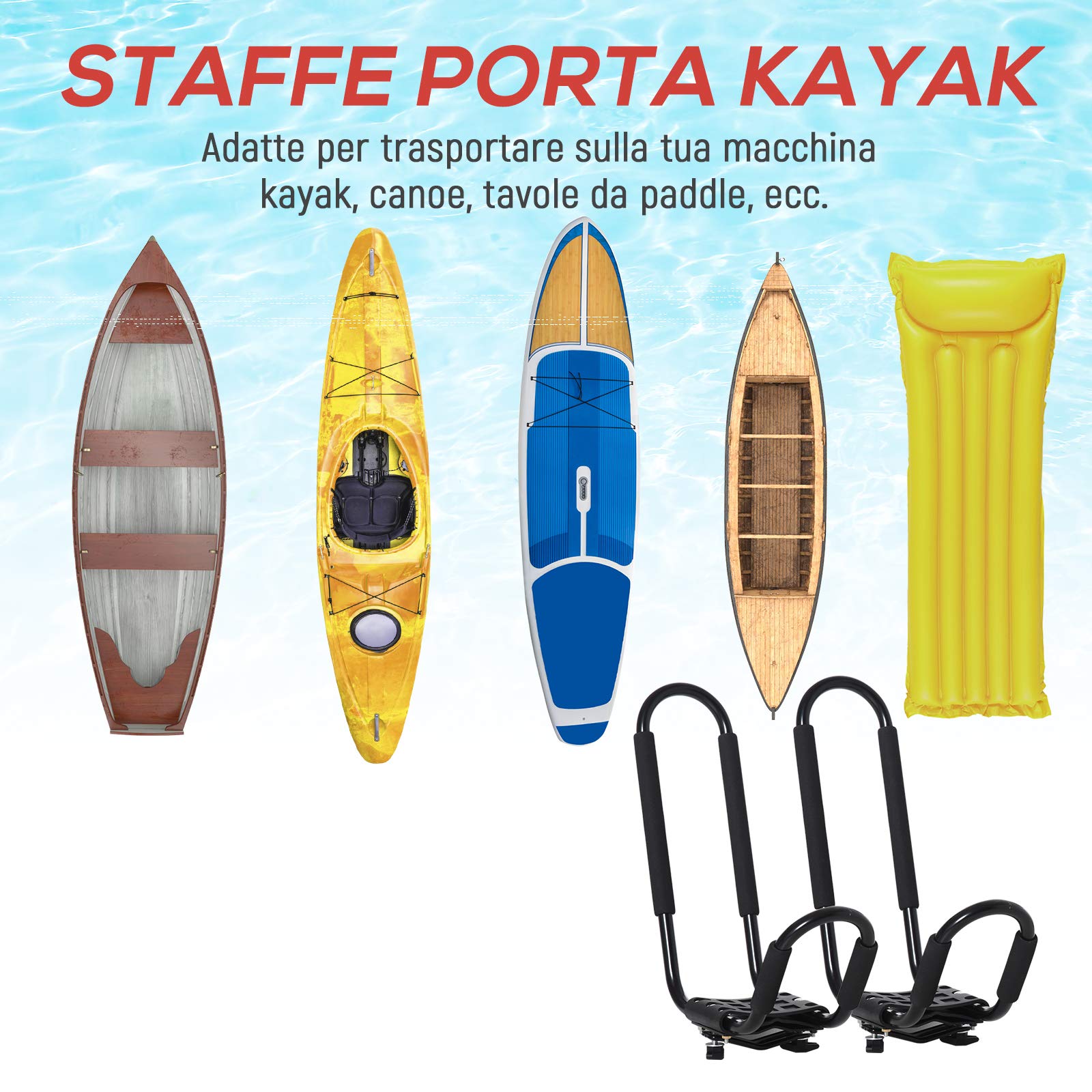 HOMCOM Set 2 Staffe Porta Kayak con Attacco Universale per Portapacchi Adatte per Canoe e Paddleboard, Nero, 46x16.5x47cm