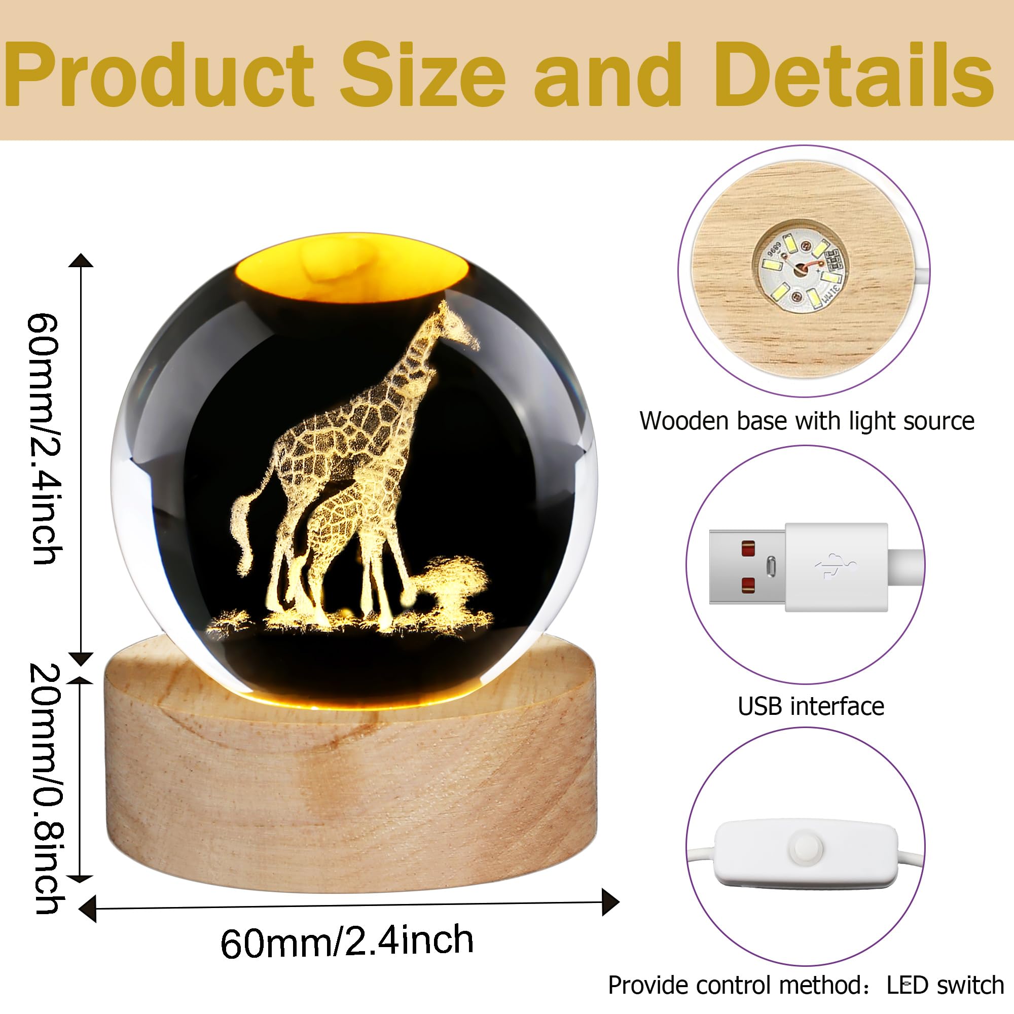 Boule de cristal en forme de girafe - Cadeaux pour femme - Ornements d'animaux en verre - Presse-papier - Cadeau pour femme et enseignante