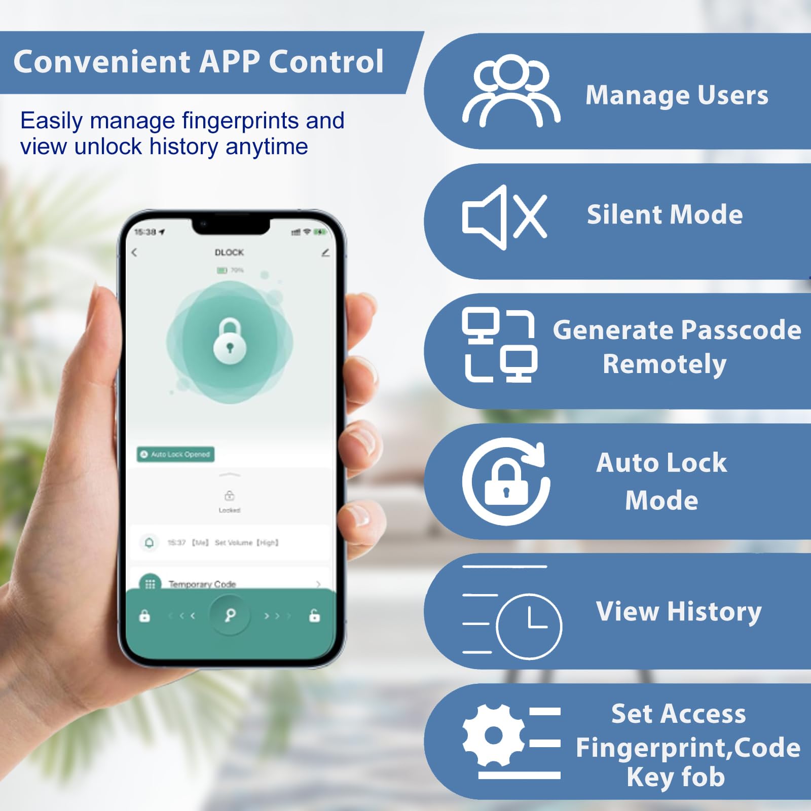 Evanshow Fingerprint Door Lock Biometric Door Knob with Keypad Keyless Entry, 5-in-1 Door Locks for Bedrooms(Fingerprint/App/Code/Key/IC Card), Home Hotel Office Apartment