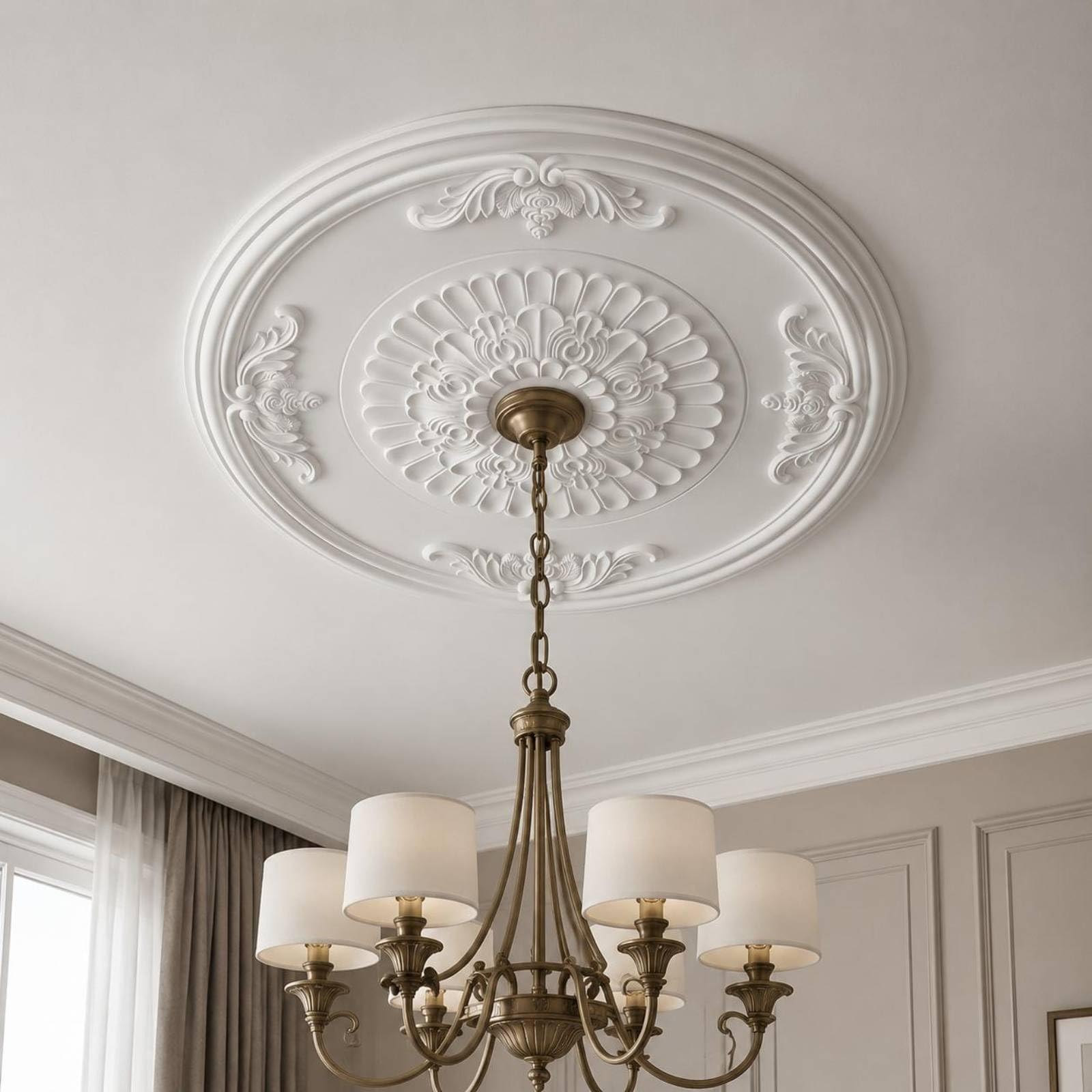Rosone Floreale Rilievo Scolpito Rosone Plafoniera Ornato Medaglione Soffitto, 049 Carved 44CM