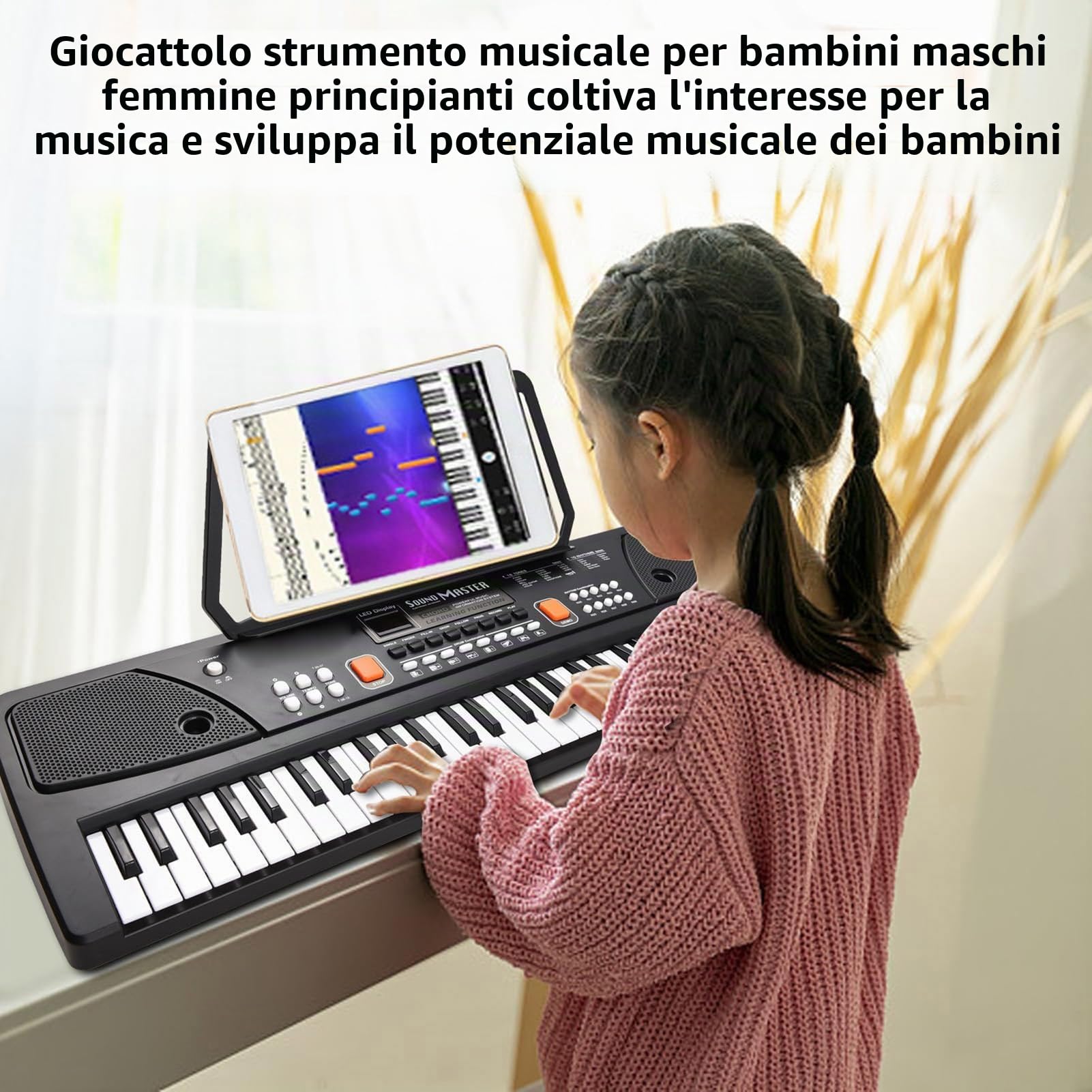 Talento Musicale per Pianoforte Elettronico Ricaricabile a 61 Tasti con 16 Toni per Bambini Giocattolo Educativo per Tastiera Elettronica Multifunzione Nero Bianco
