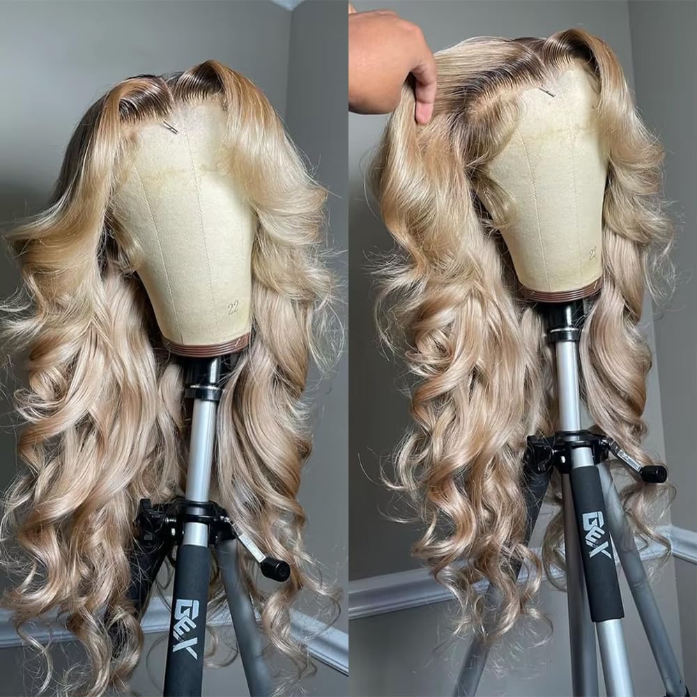 CIYOO Ombre Blonde Lace Front Wig Human Hair 200% Density 13x6 Body Wave HD Transparent Lace Pre Plucked Milk Tea Ash Blonde Human Hair Wig for Women