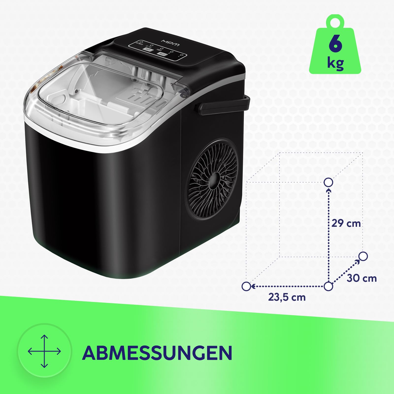 MPM Eiswürfelmaschine, 12 kg/24 h, 2 Größen, Selbstreinigung MKD-105
