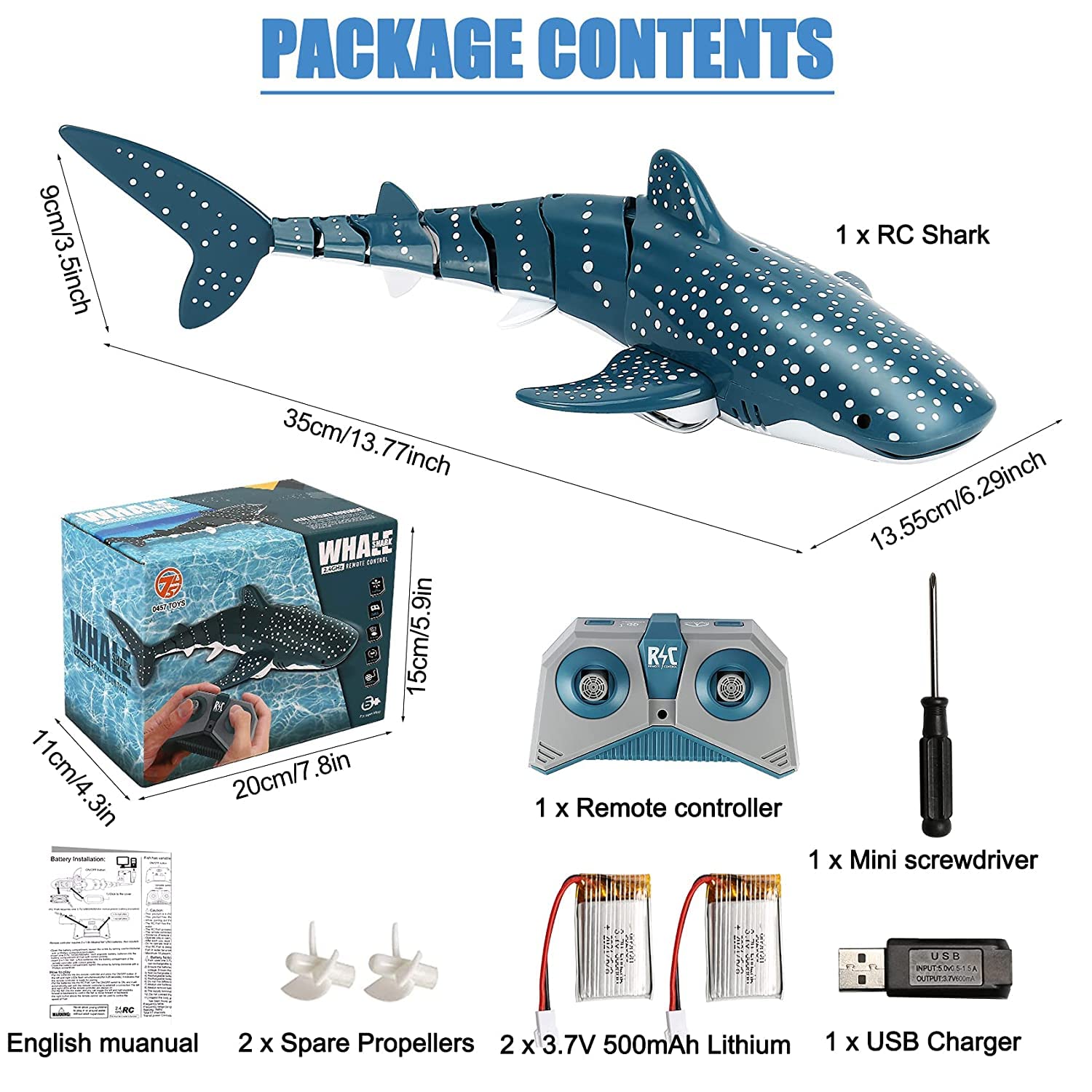 Mahi Enterprise® Remote Control Shark Toy RC Boat 1:18 Scale 2.4G High Simulation Shark Large Capacity 500mAh Great Gift RC Boat Toys for 5+ Year Old Boys and Girls (Whale Shark) 3