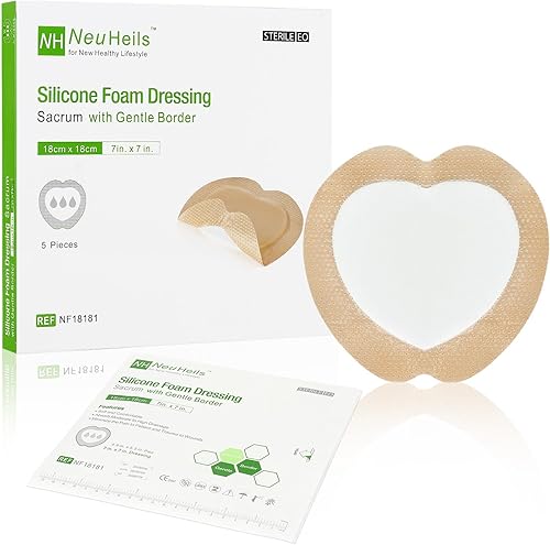 Apósito de espuma de silicona Sacrum con borde suave para úlcera sacra, úlcera por presión, úlcera en los glúteos, tamaño 7 x 7 pulgadas