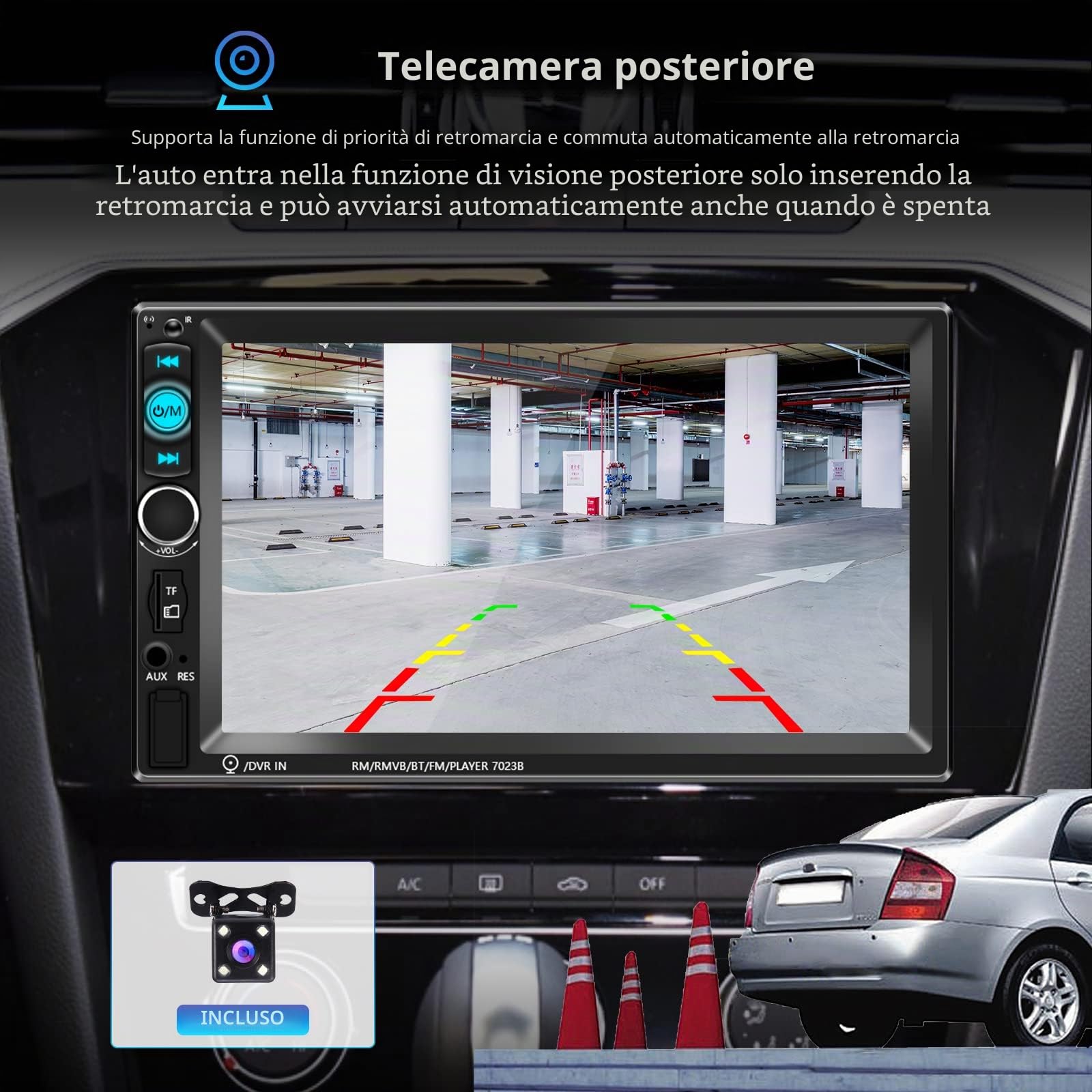 Podofo 2 DIN Autoradio Bluetooth 7 Pollici Touch Screen Dulica Schermo per Android/iOS Radio FM USB AUX-in SD/TF 2Din Auto Lettore multimediale +Fotocamera+Telecomando