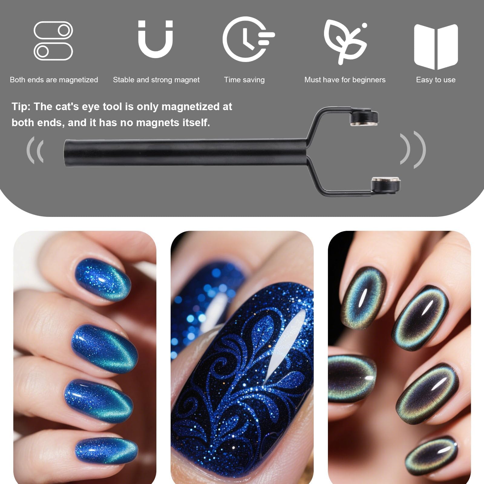 Cat Eye Magnet, 3 in 1 Strumento Magnetico per Unghie Cat Eye UV, Accessori Nail Art Design, Magnetico a Doppia Testa a Forma di Y in Acciaio Inossidabile