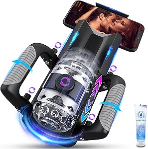 Sex Toy for Men Male Masturbator - Sex Toys Pocket Pussy with 12cm Thrusting Distance，Male Sex Toys Penis Pump Male Stroker Hands Free Masturbators with Phone Stand & Foldable Handle, Blowjob Machine