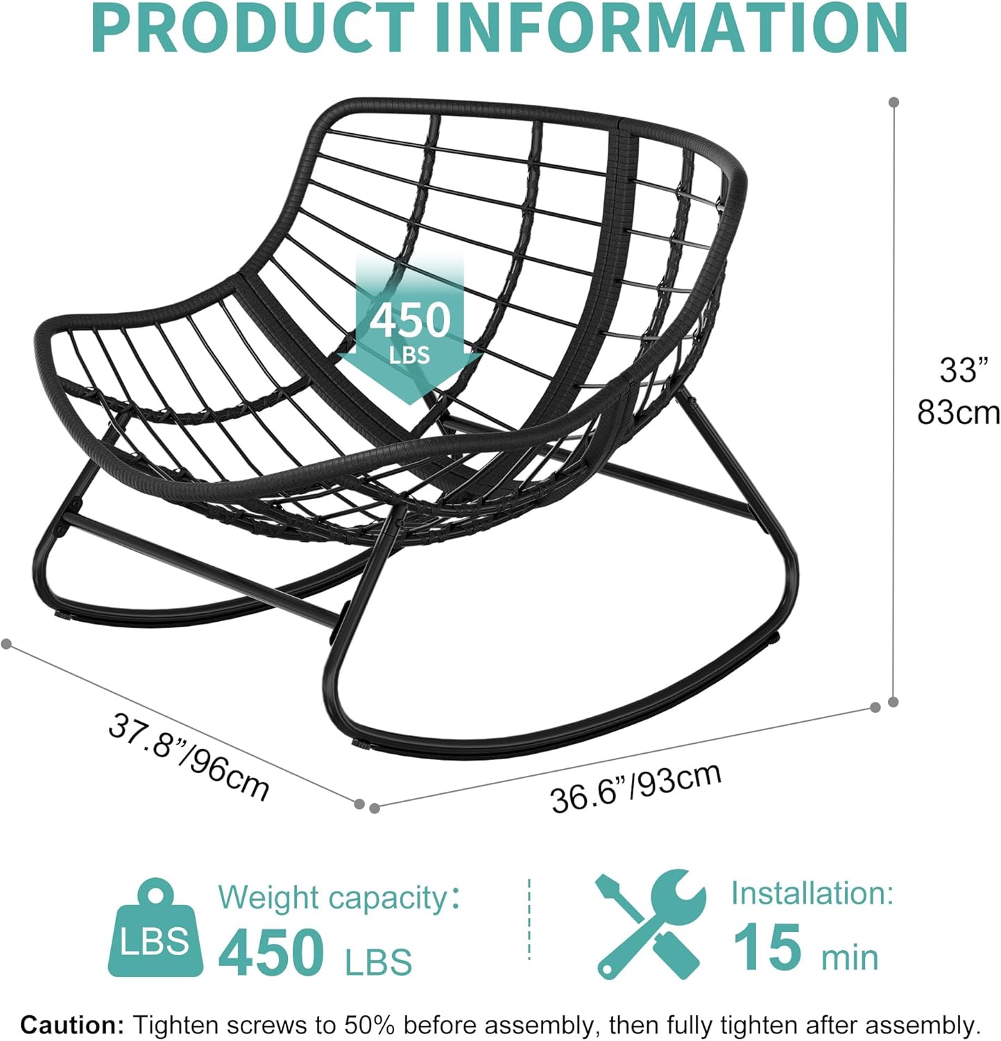 Fancyango Oversized Egg Rocking Chair for Indoor/Outdoor – All-Weather Wicker Rattan Lounge Chair with Cushion, Patio Rocker for Porch, Garden, or Balcony (Grey, 37.8" D x 36.6" W x 33" H)