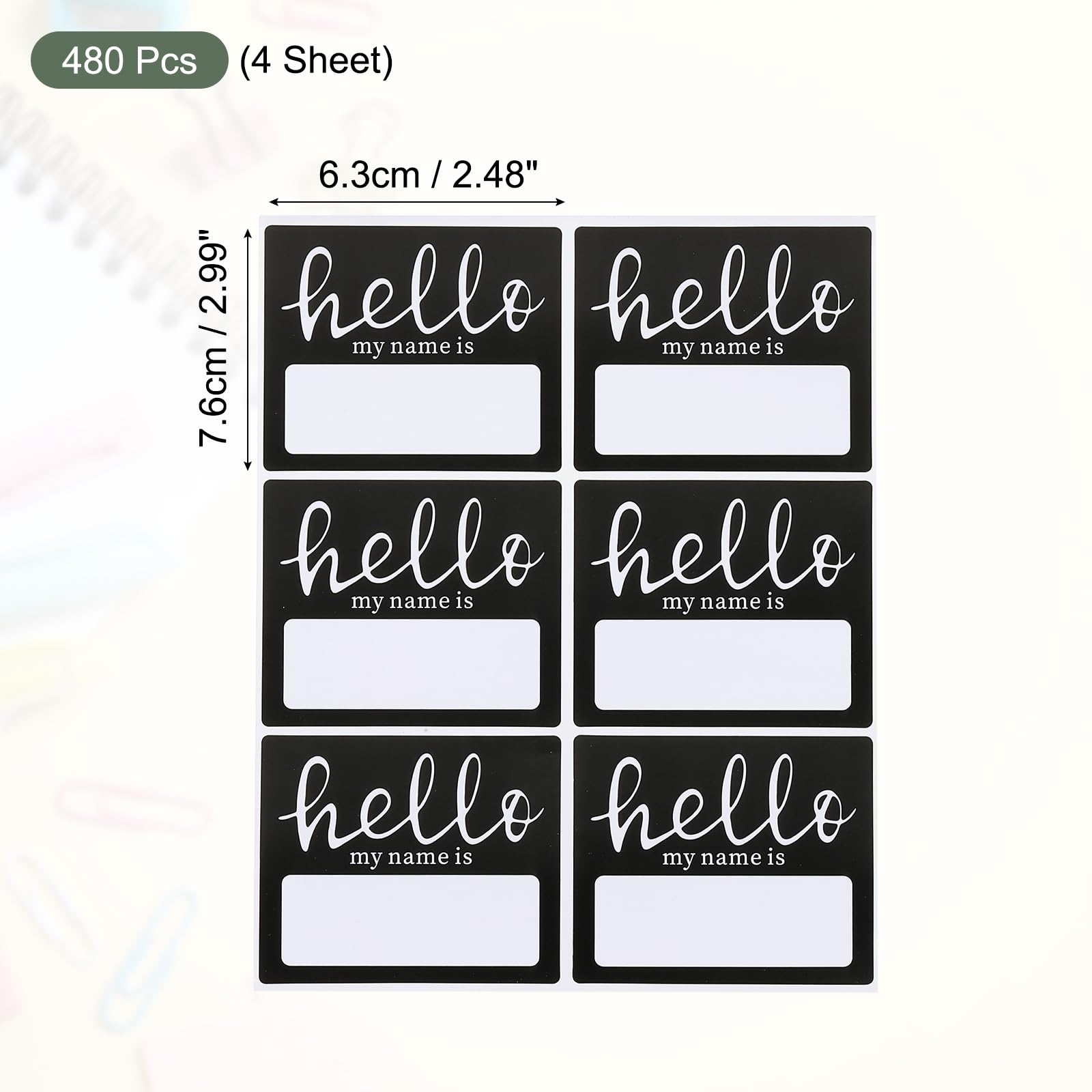 YOKIVE Name Tag Stickers, Hi My Name is Stickers Removable Sticker for Clothes Daycare Classroom Club Black, 480 Pcs 2.99" x 2.48" - Image 2