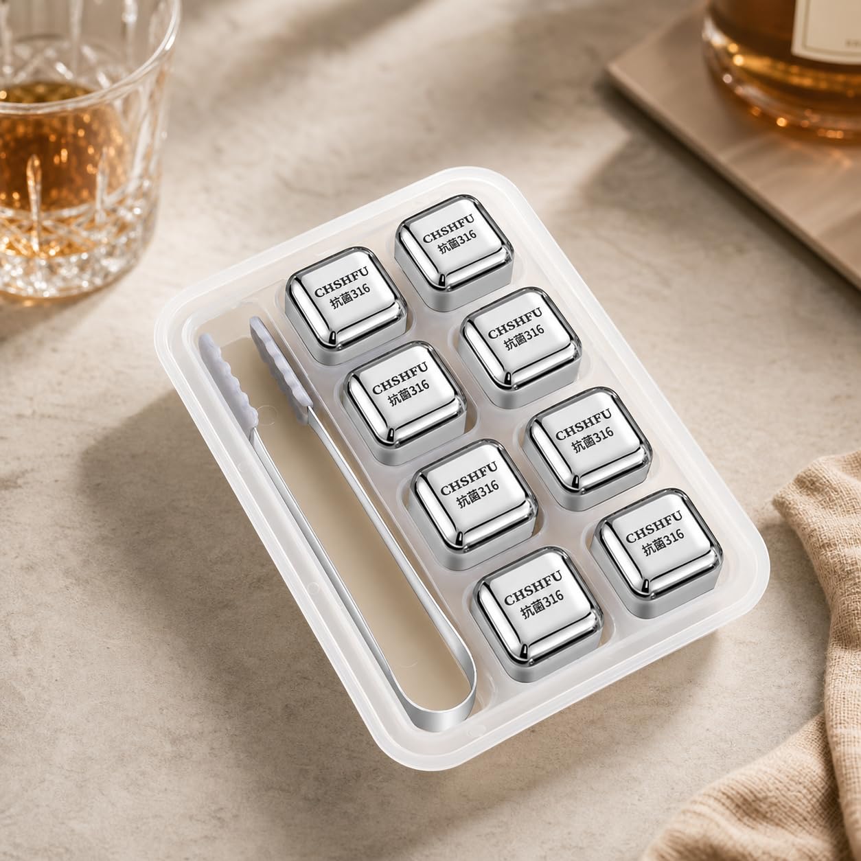 Piedras de whisky de metal para enfriar cócteles en reuniones cubitos de acero inoxidable