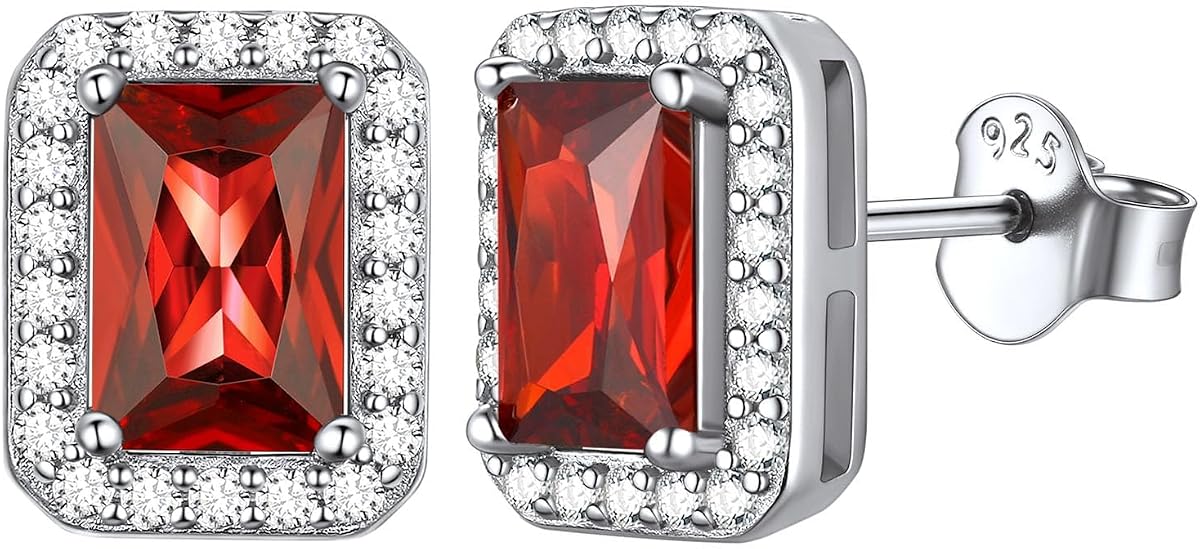 ChicSilver Pendientes de plata de ley 925 con forma de corazón/redondo/pera/esmeralda con piedra natal para mujer, joyería de cumpleaños